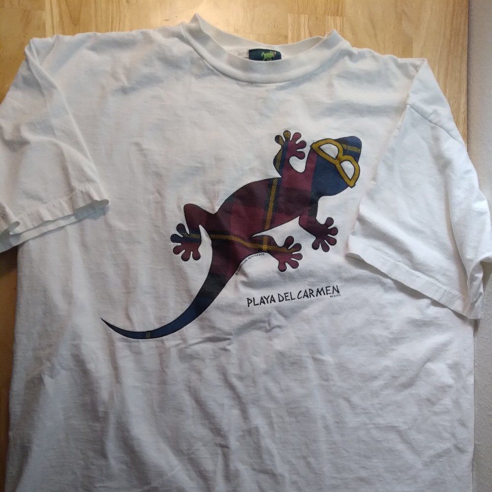 Vintage Gecko Playa Del Carmen Plaid Lizard T-Shirt